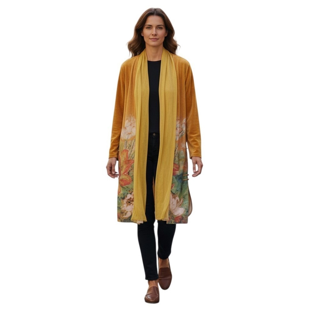 Soft Surroundings Floral Womens sz Large Orofino Faux Suede Silk Cardigan Jacket